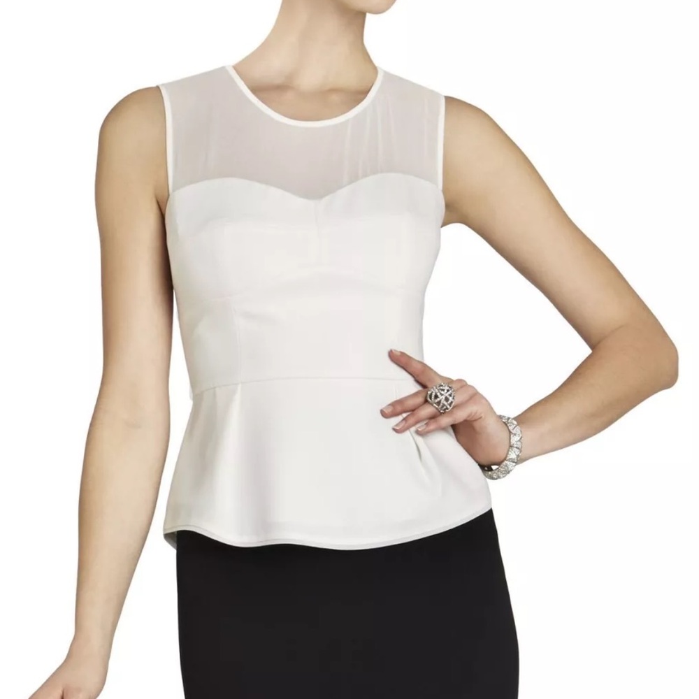 NWT BCBGMAXAZRIA Noemi Zip Up High-Low Corset Blouse Size M (Gardenia/Ivory)
